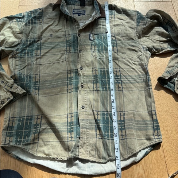 POINT ZERO WORKWEAR VINTAGE PLAID BUTTON DOWN TAN AND TEAL - M - Picture 11 of 17